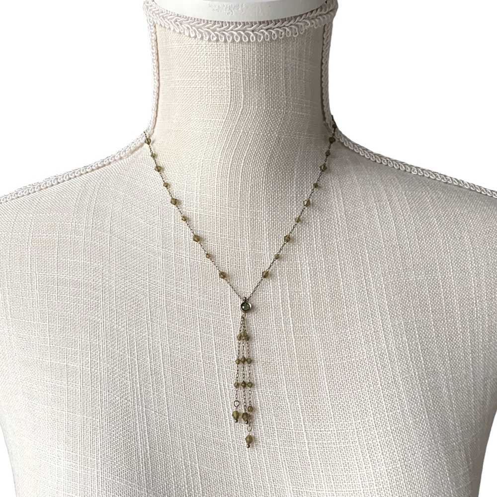 Vintage 1928 Green Beaded Boho Tassel Y Necklace